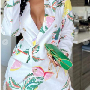 Fruit Print Long Sleeve Blazer Dress