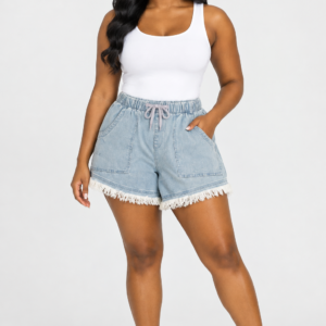 Light Blue Drawstring Jeans Shorts